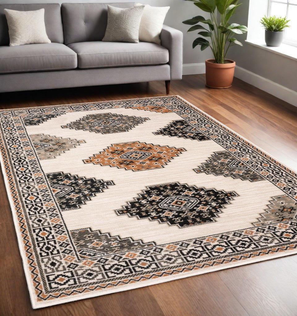 5' X 7' Abstract Ivory And Gray Geometric Indoor Area Rug