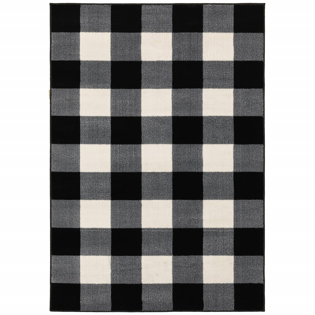 7' X 9' Monochromatic Gingham Pattern Indoor Area Rug