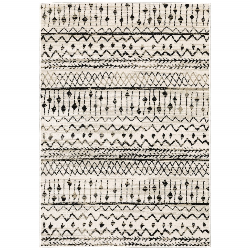 5' X 7' Ivory And Black Eclectic Patterns Indoor Area Rug