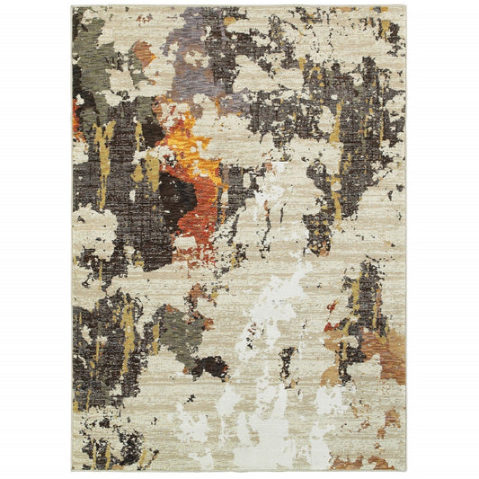 8' X 11' Beige and Black Power Loom Area Rug