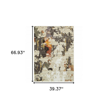 2' X 3' Beige and Black Power Loom Area Rug