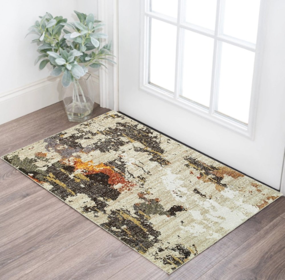 2' X 3' Beige and Black Power Loom Area Rug