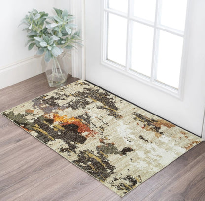 2' X 3' Beige and Black Power Loom Area Rug