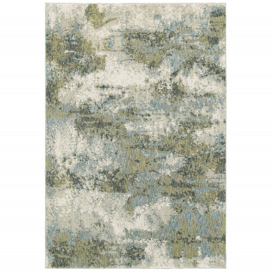 5' X 7' Ivory Sage And Teal Abstract Area Rug