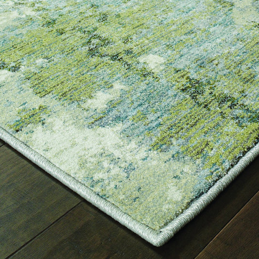 10' X 14' Blue Green Power Loom Runner Rug