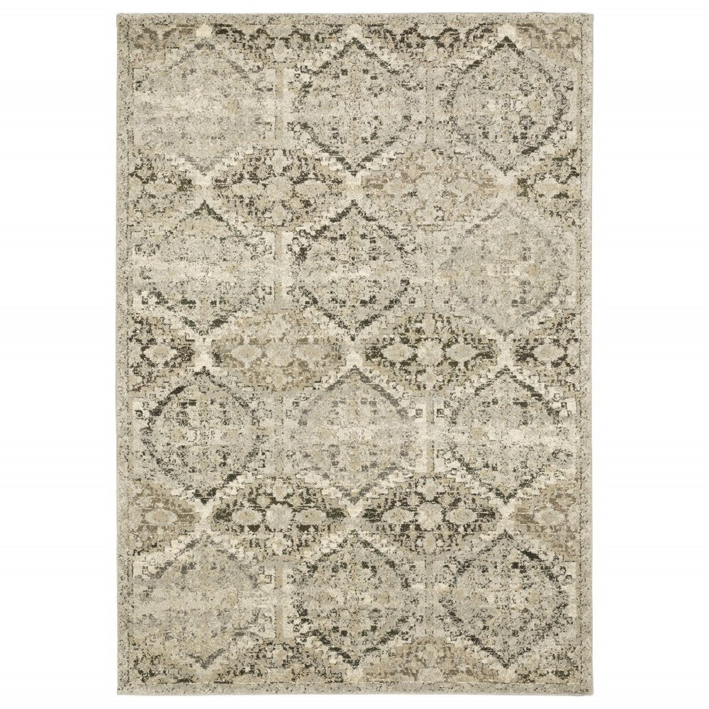 5' X 8' Ivory And Gray Trellis Distressed Area Rug