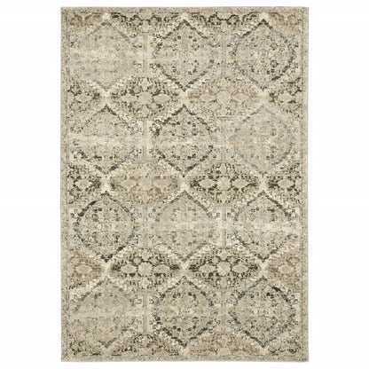 5' X 8' Ivory And Gray Trellis Distressed Area Rug