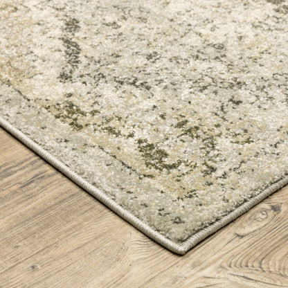 5' X 8' Ivory And Gray Trellis Distressed Area Rug