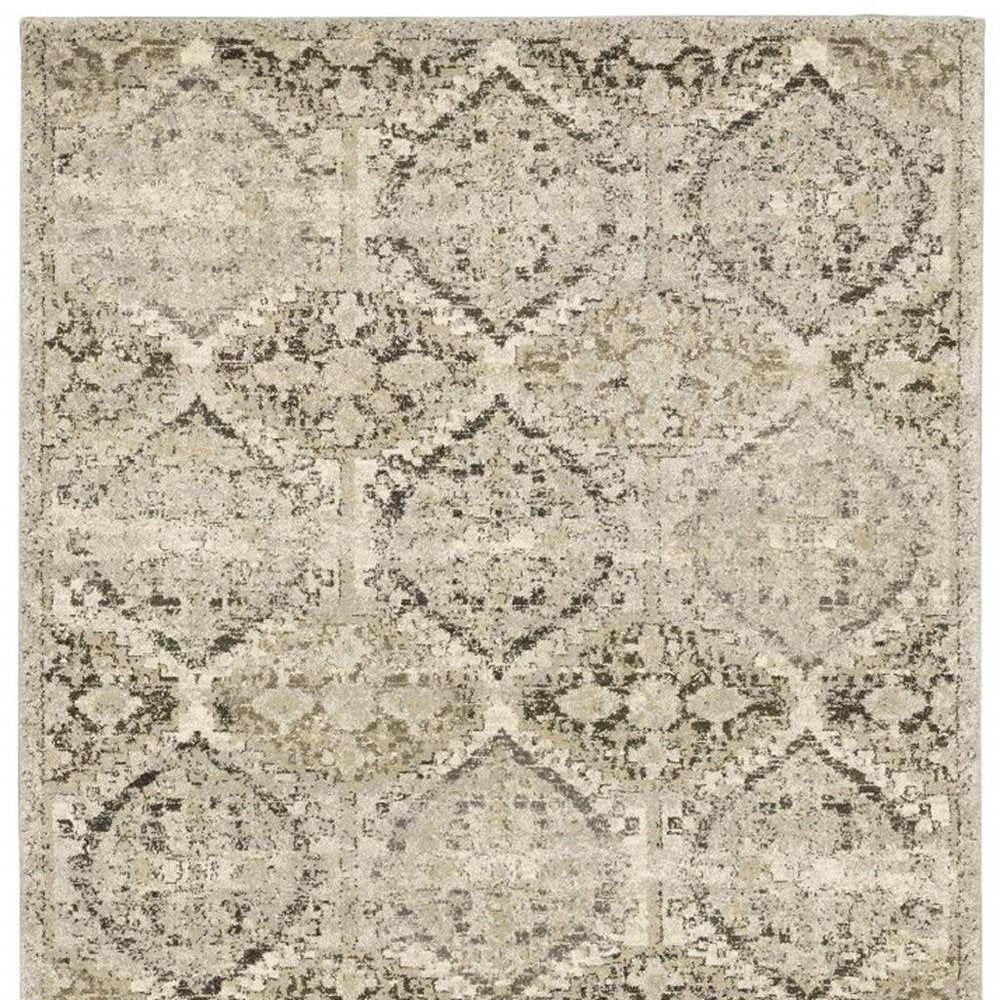 5' X 8' Ivory And Gray Trellis Distressed Area Rug