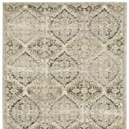 5' X 8' Ivory And Gray Trellis Distressed Area Rug