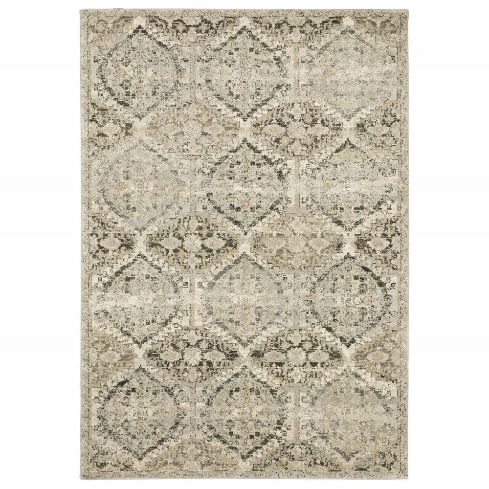 5' X 8' Ivory And Gray Trellis Distressed Area Rug