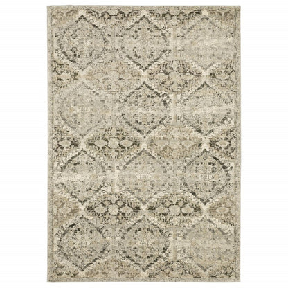 5' X 8' Ivory And Gray Trellis Distressed Area Rug