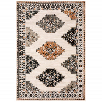 4' X 6' Ivory Black Orange And Gray Geometric Area Rug