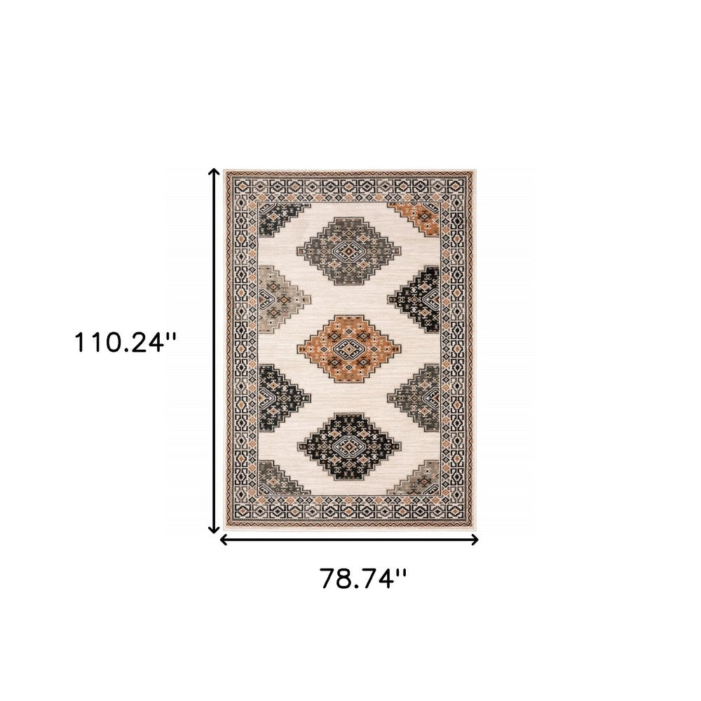 4' X 6' Ivory Black Orange And Gray Geometric Area Rug