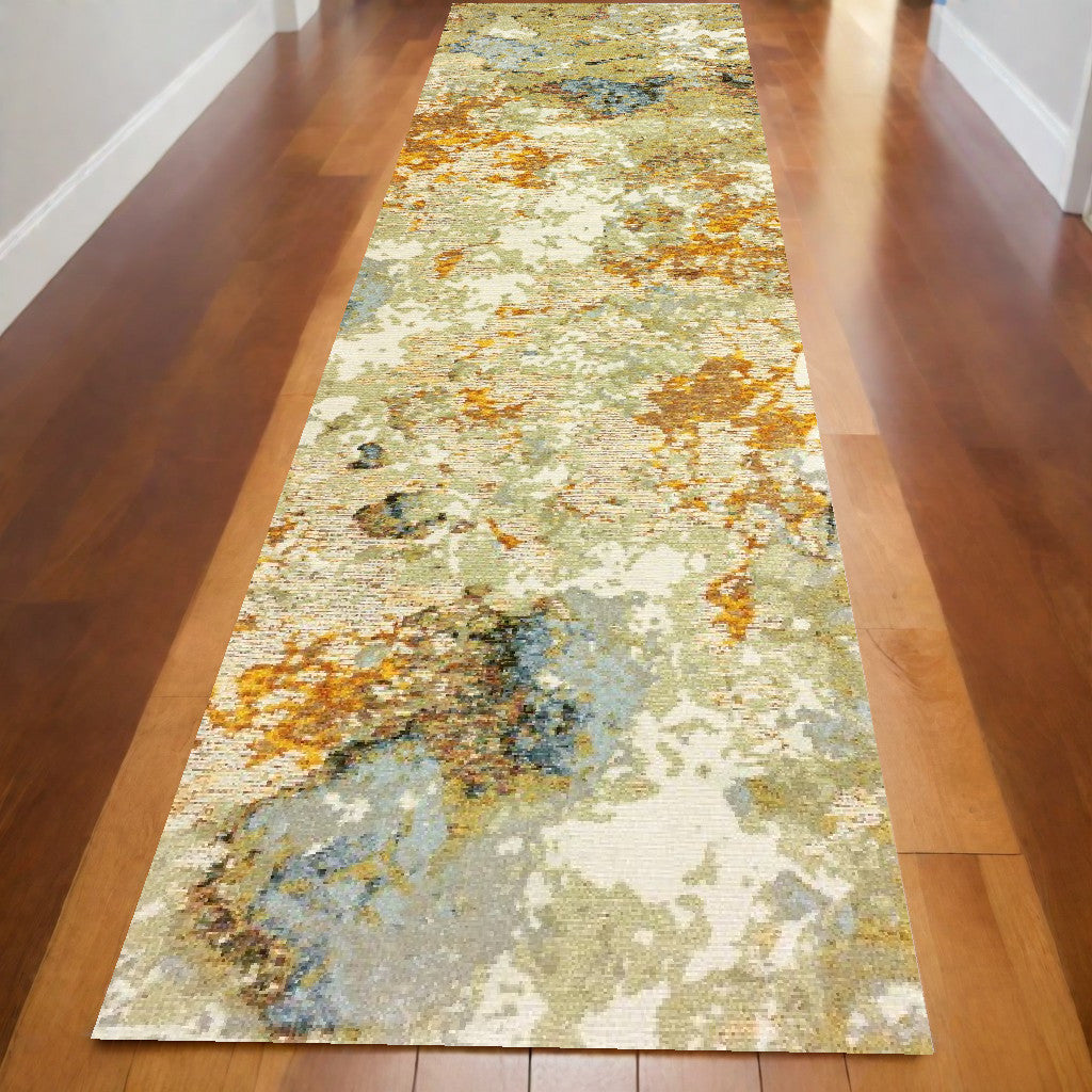 7' X 10' Gold and Ivory Power Loom Area Rug