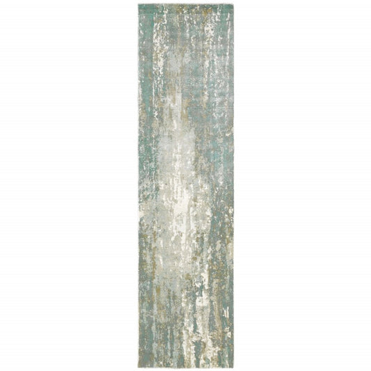 3' X 10' Blue And Gray Abstract Splash Indoor Runner Rug
