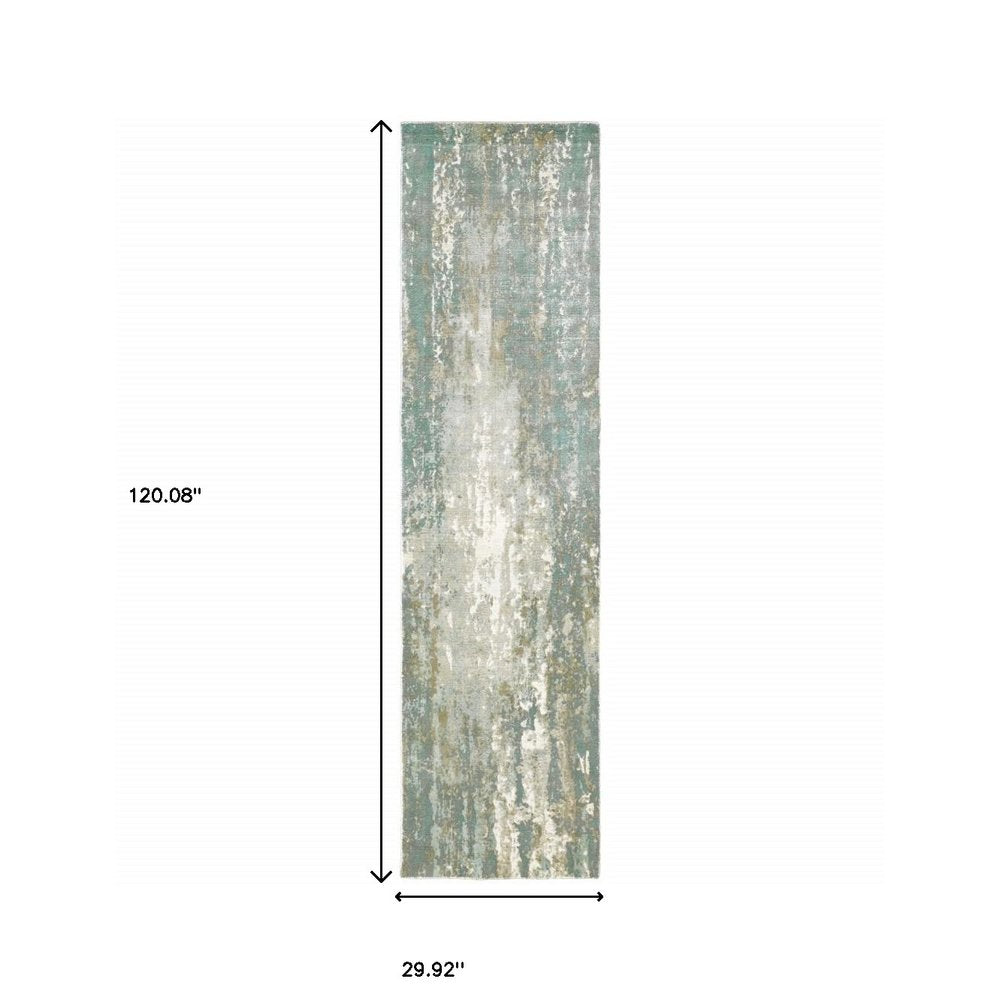 10' X 14' Blue And Gray Abstract Hand Loomed Distressed Area Rug