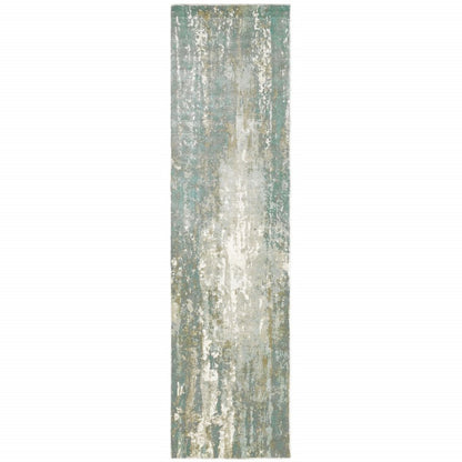 8' X 10' Blue And Gray Abstract Hand Loomed Distressed Area Rug