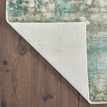 9' X 12' Blue And Gray Abstract Hand Loomed Distressed Area Rug