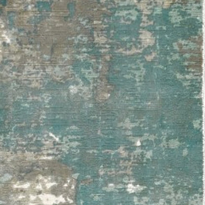 3' X 10' Blue And Gray Abstract Pattern Indoor Runner Rug