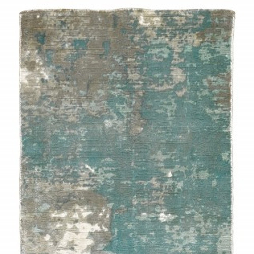 8' X 10' Blue And Gray Abstract Hand Loomed Distressed Area Rug