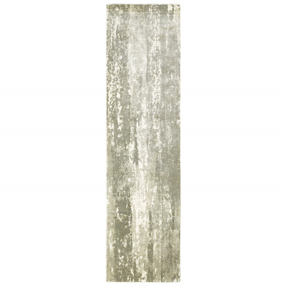 3' X 10' Gray And Ivory Abstract Splash Indoor Runner Rug