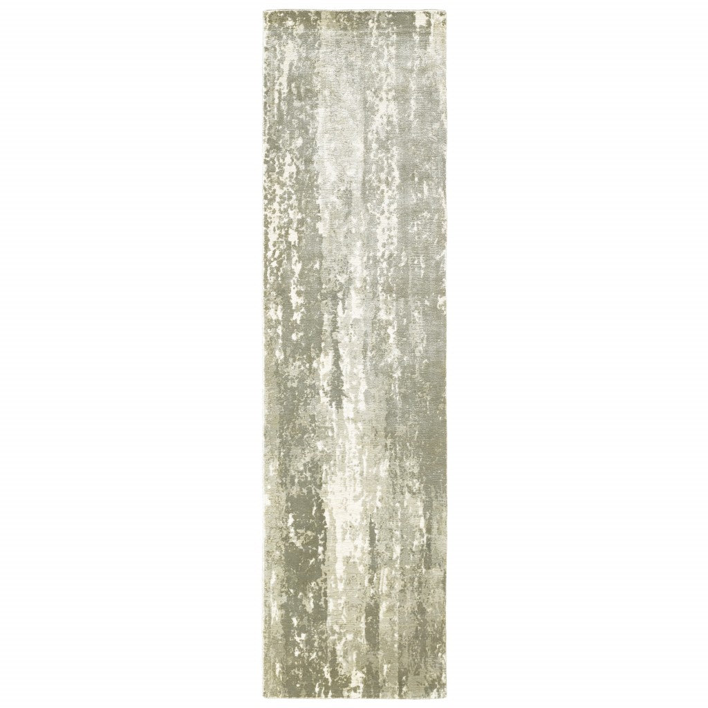 3' X 10' Gray And Ivory Abstract Splash Indoor Runner Rug