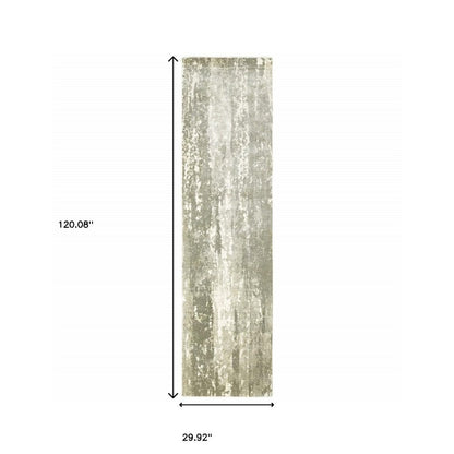 8' X 10' Gray And Ivory Abstract Hand Loomed Distressed Area Rug