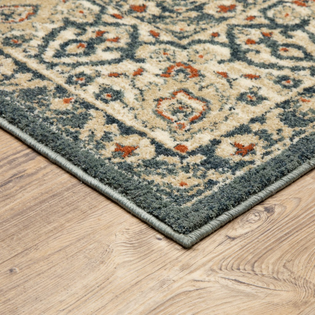 10' X 13' Vintage Beige And Blue Indoor Area Rug