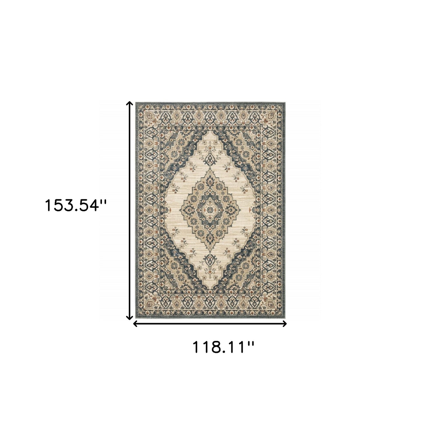 10' X 13' Vintage Beige And Blue Indoor Area Rug