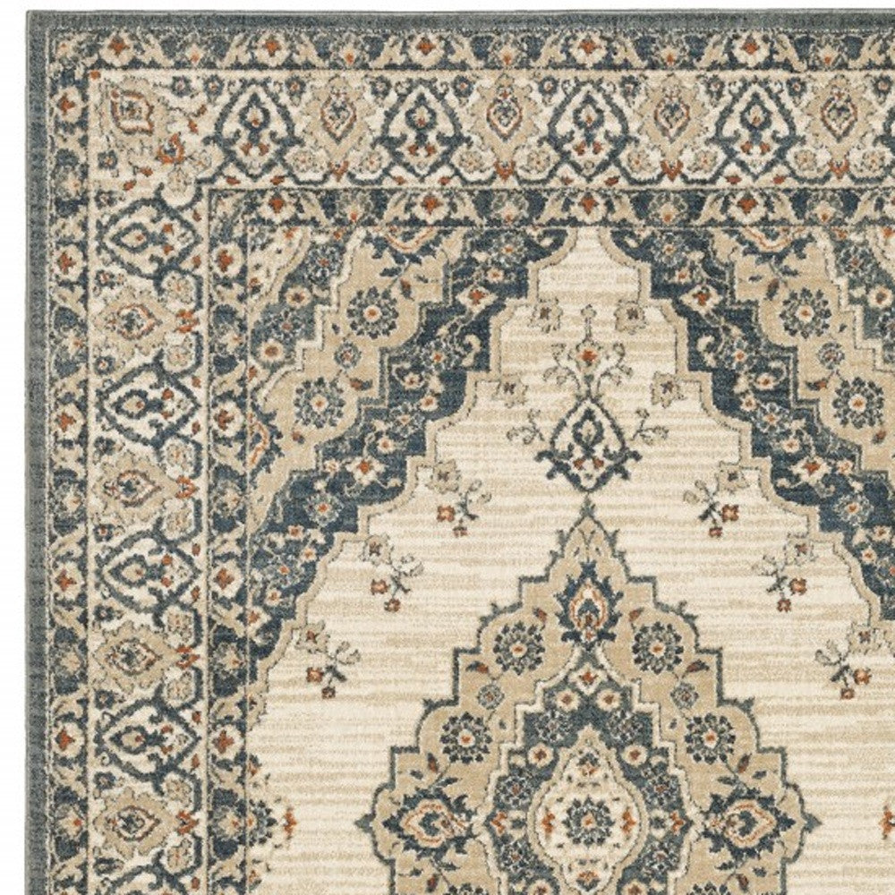 10' X 13' Vintage Beige And Blue Indoor Area Rug