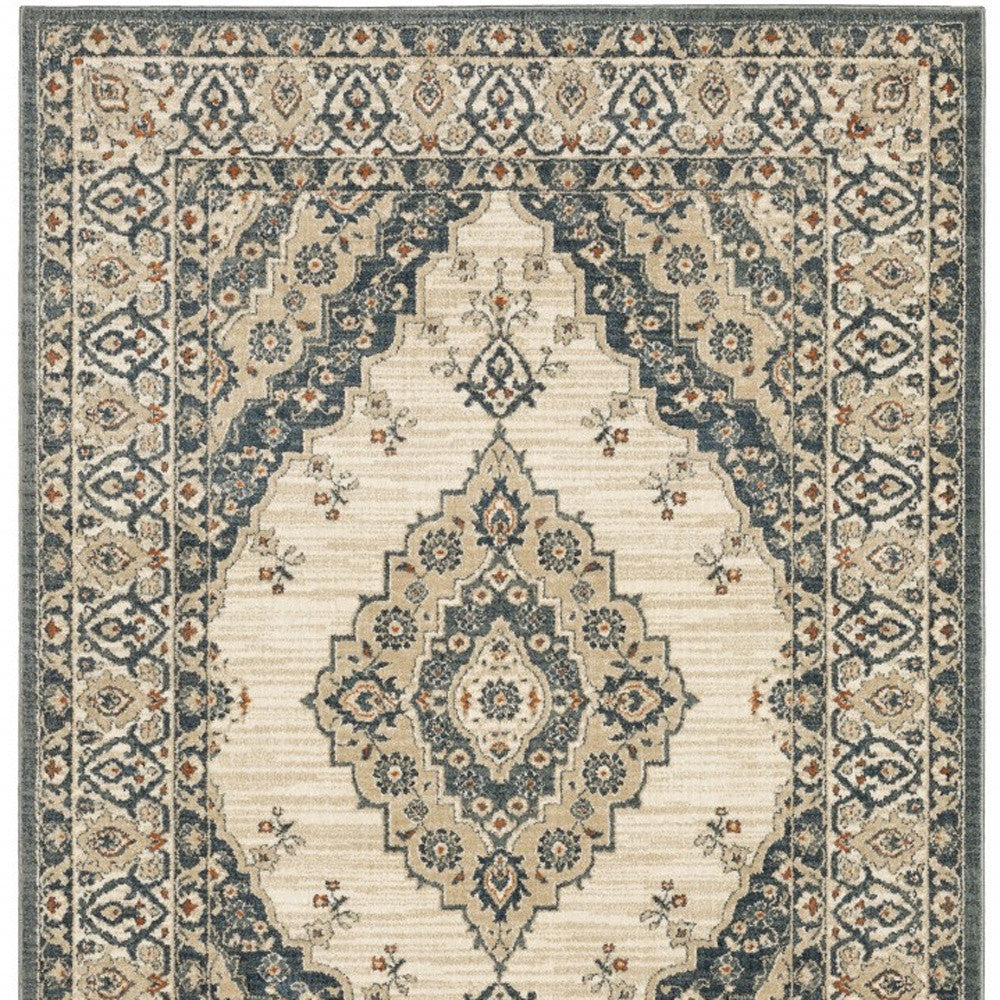 10' X 13' Vintage Beige And Blue Indoor Area Rug