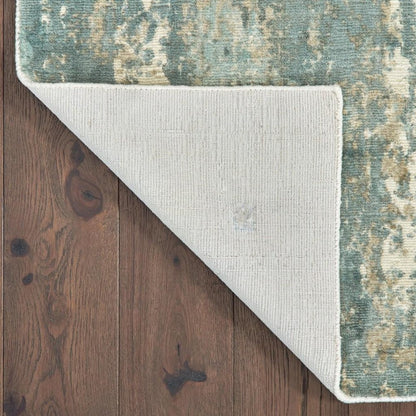 10' X 14' Blue And Gray Abstract Hand Loomed Distressed Area Rug