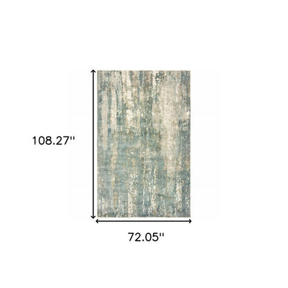 8' X 10' Blue And Gray Abstract Hand Loomed Distressed Area Rug