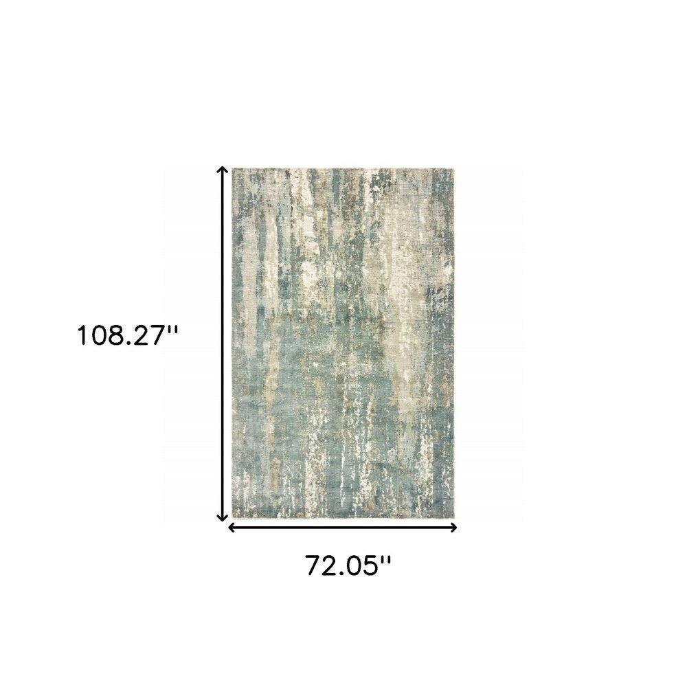 3' X 10' Blue And Gray Abstract Splash Indoor Runner Rug