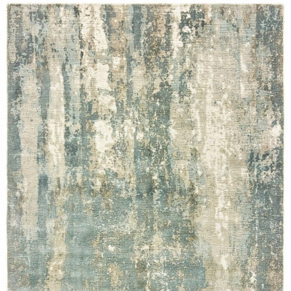 10' X 14' Blue And Gray Abstract Hand Loomed Distressed Area Rug