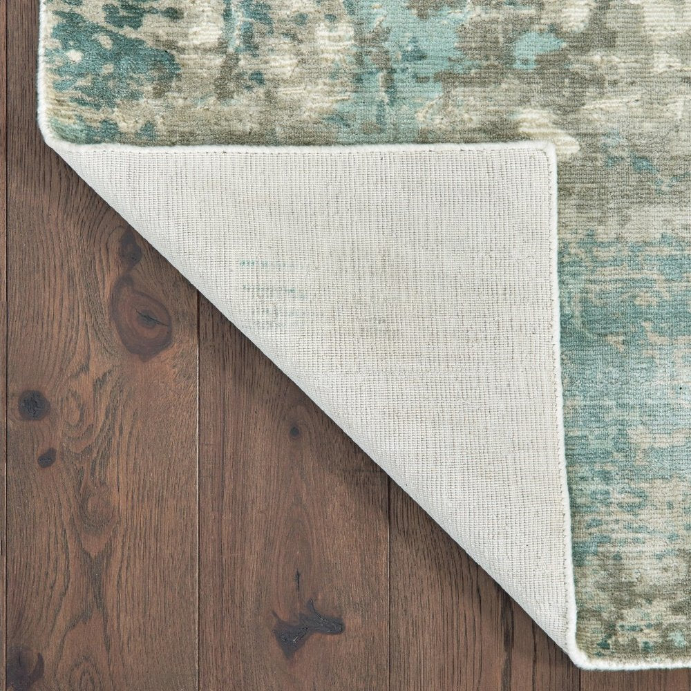 10' X 14' Blue And Gray Abstract Hand Loomed Distressed Area Rug
