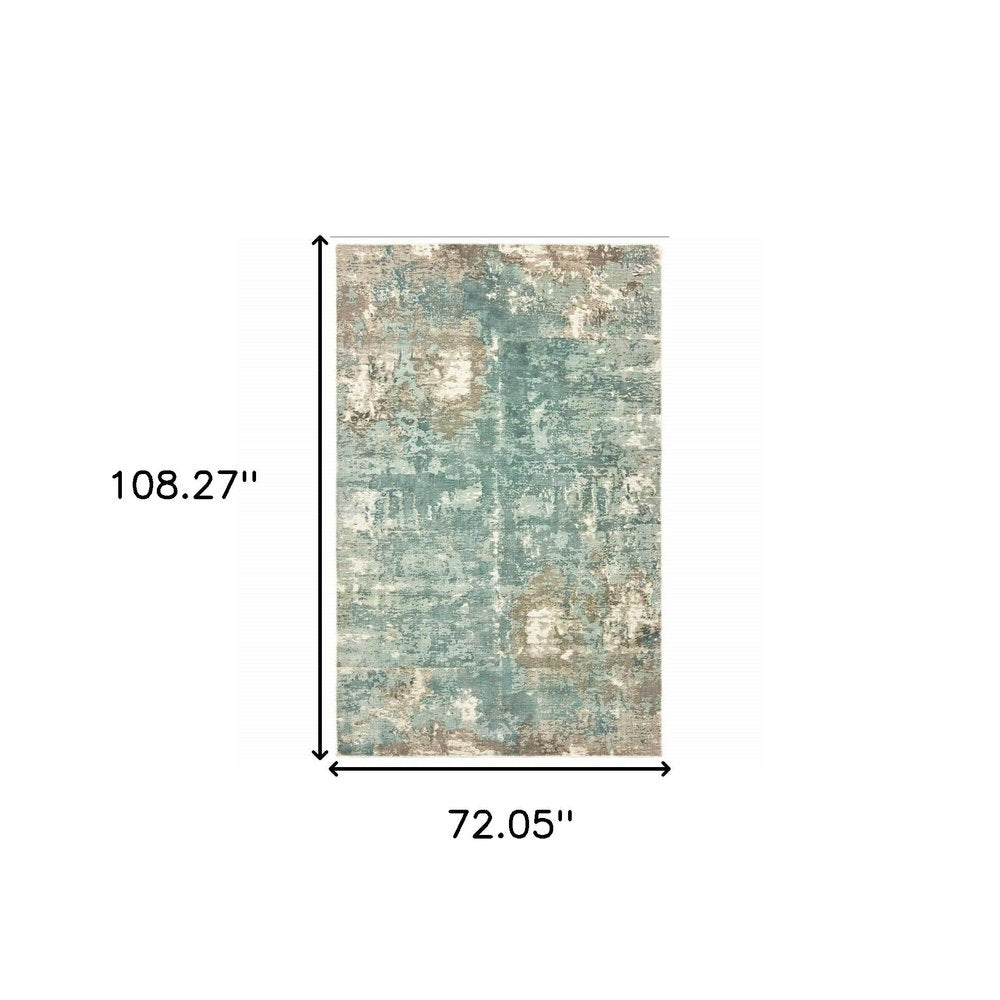 8' X 10' Blue And Gray Abstract Hand Loomed Distressed Area Rug