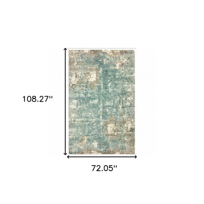 8' X 10' Blue And Gray Abstract Hand Loomed Distressed Area Rug