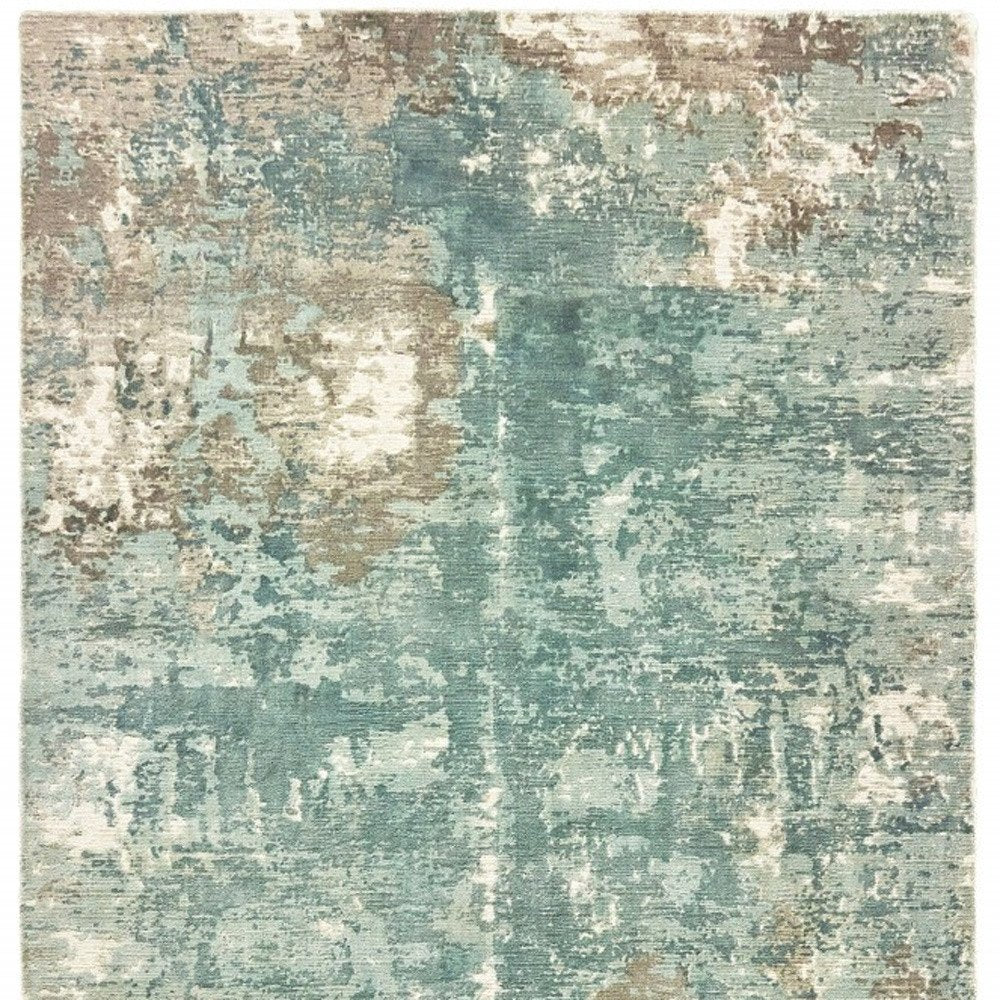 10' X 14' Blue And Gray Abstract Hand Loomed Distressed Area Rug