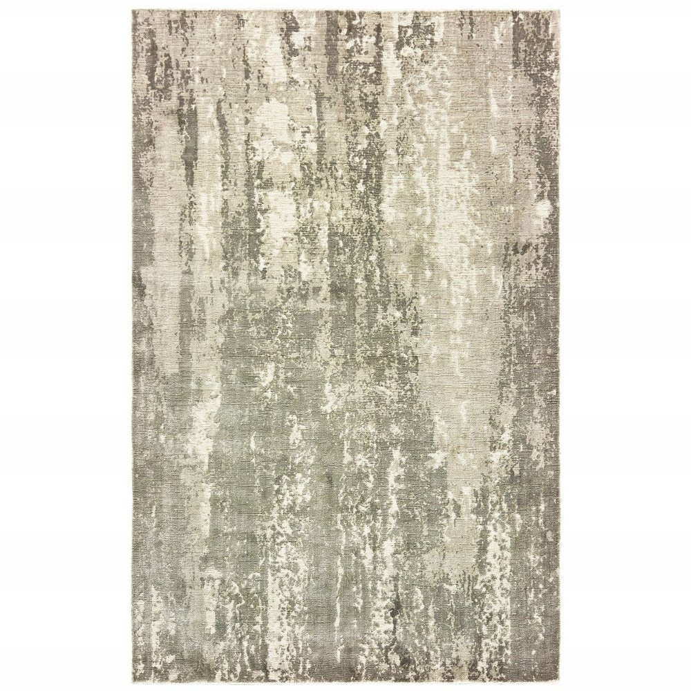 8' X 10' Gray And Ivory Abstract Hand Loomed Distressed Area Rug