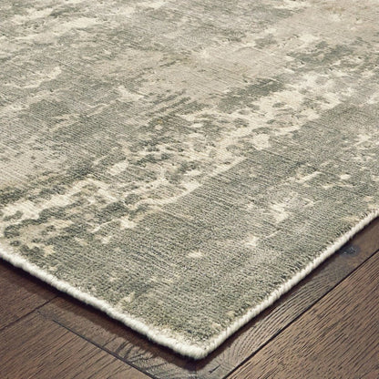 8' X 10' Gray And Ivory Abstract Hand Loomed Distressed Area Rug