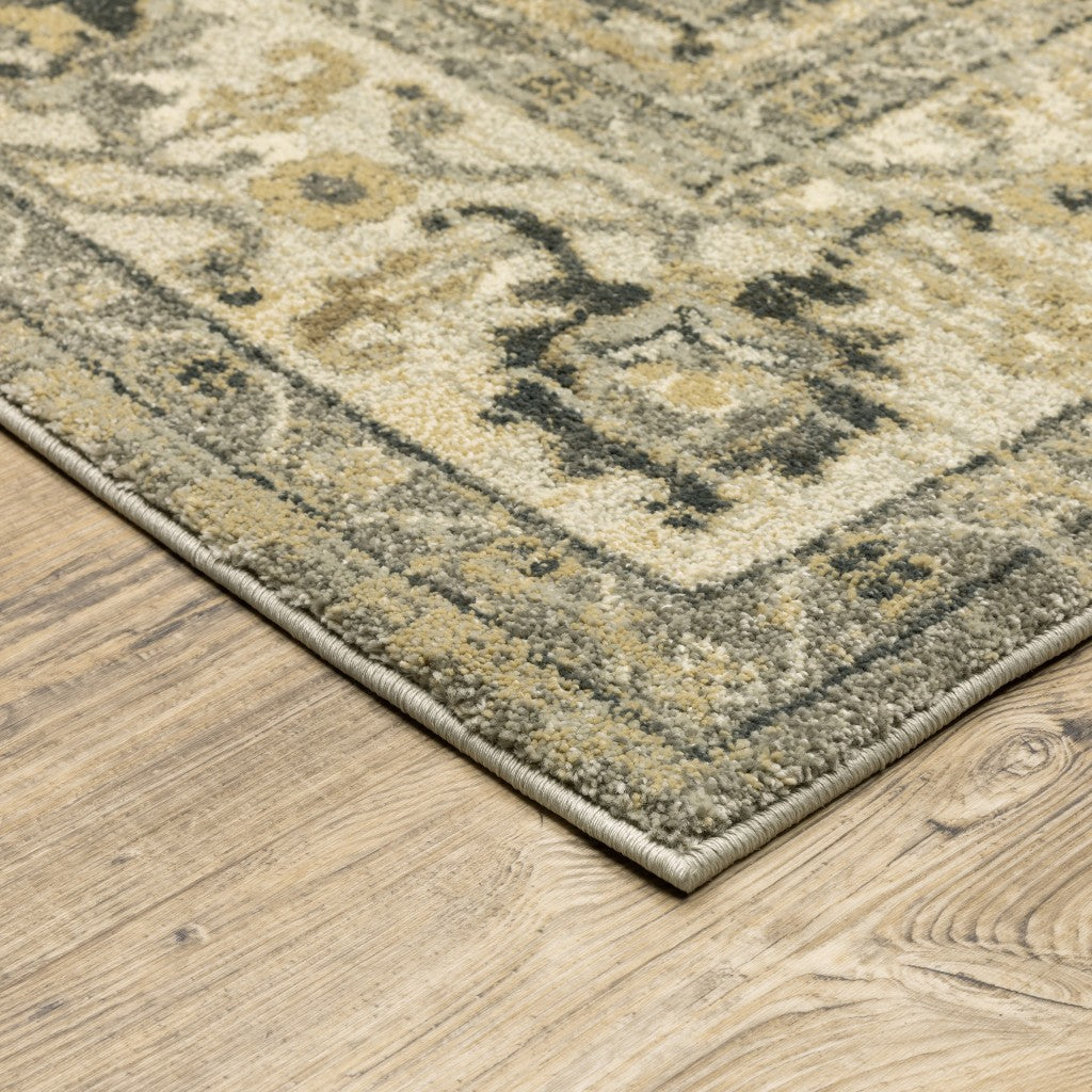 2’ X 8’ Beige And Gray Traditional Medallion Indoor Runner Rug
