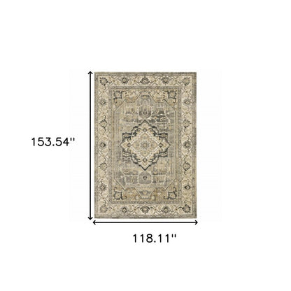 10' X 13' Beige And Gray Medallion Distressed Area Rug