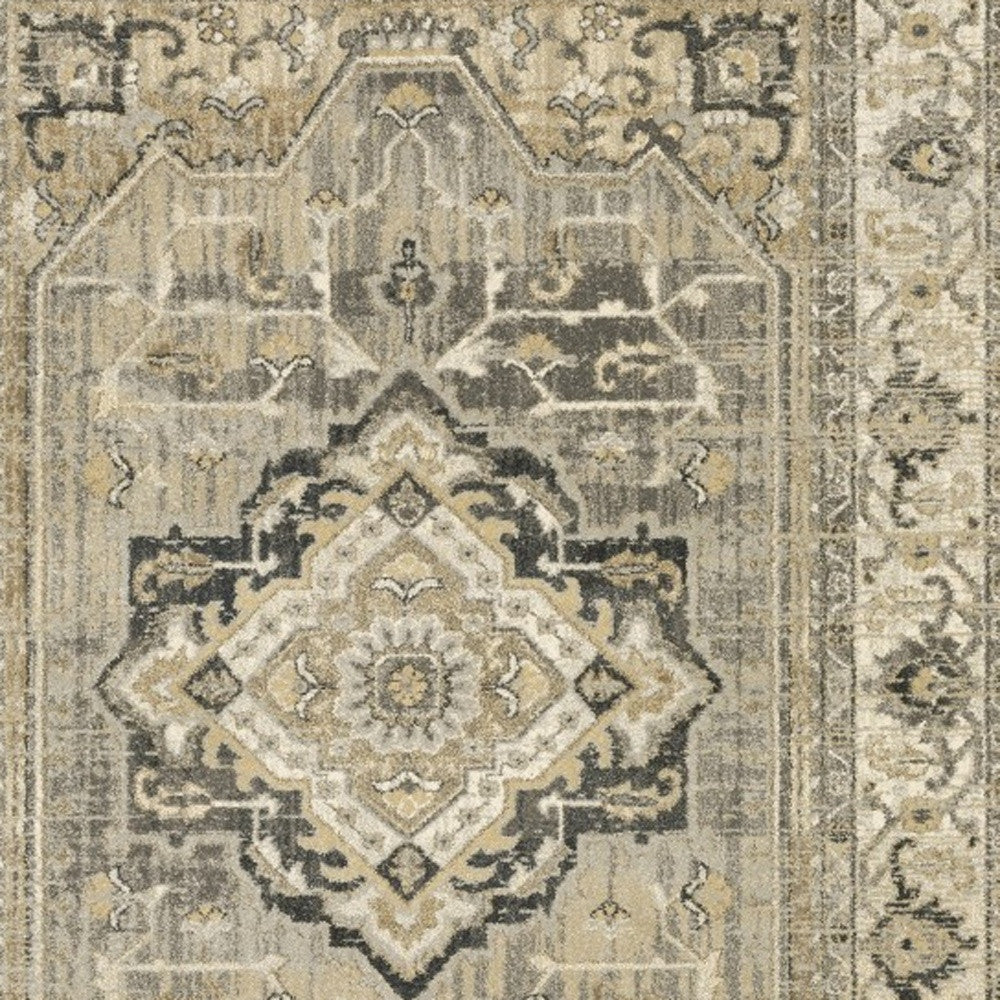 2' X 8' Beige And Gray Traditional Medallion Indoor Runner Rug