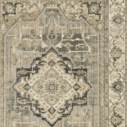 10' X 13' Beige And Gray Medallion Distressed Area Rug