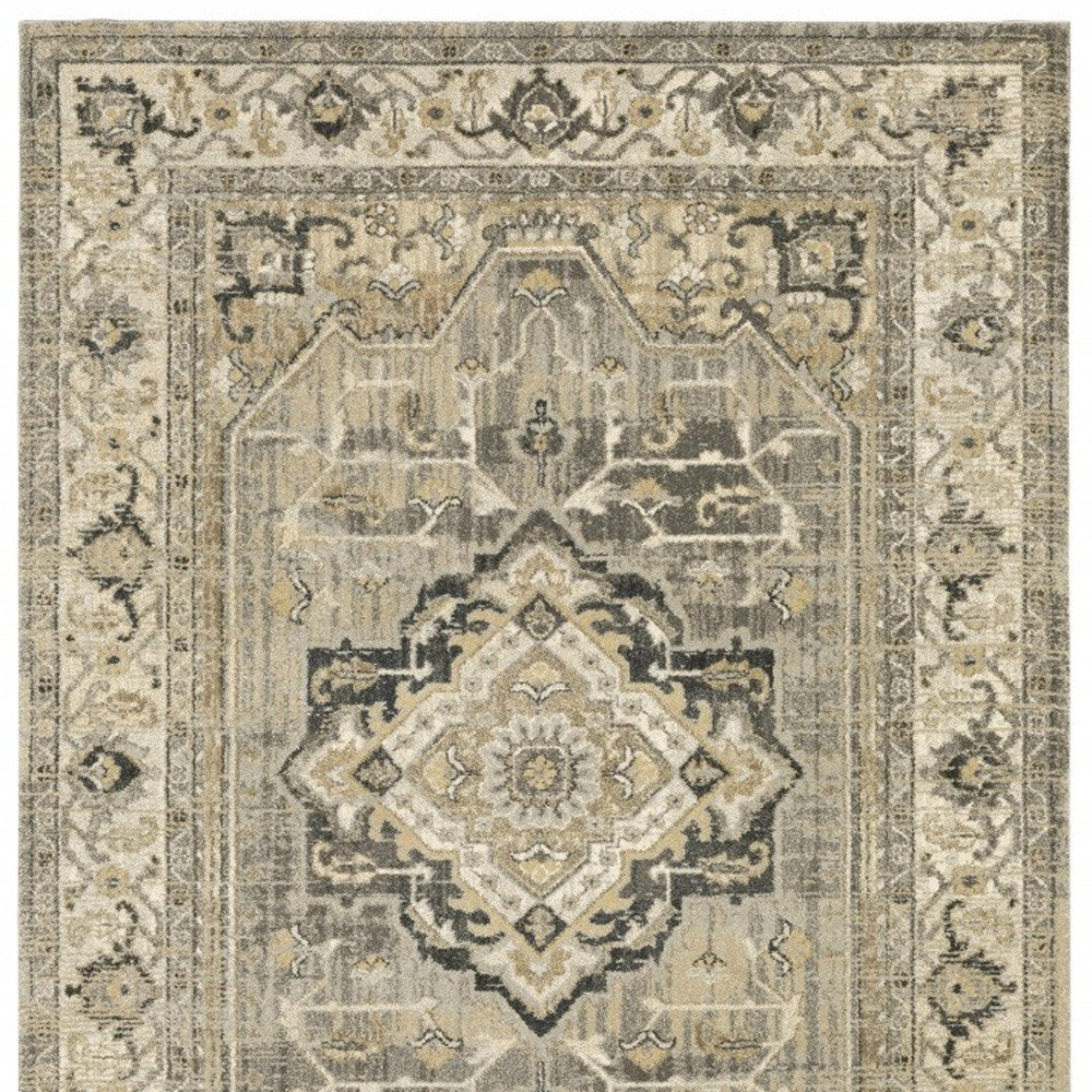 2' X 8' Beige And Gray Traditional Medallion Indoor Runner Rug