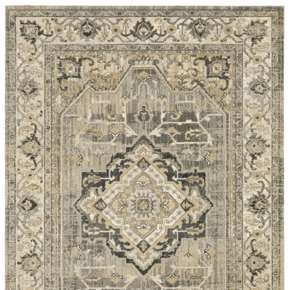 2’ X 8’ Beige And Gray Traditional Medallion Indoor Runner Rug