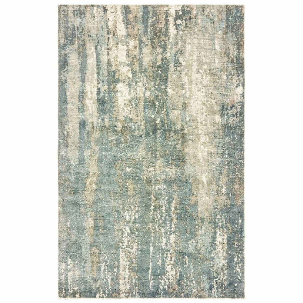8' X 10' Blue And Gray Abstract Hand Loomed Distressed Area Rug