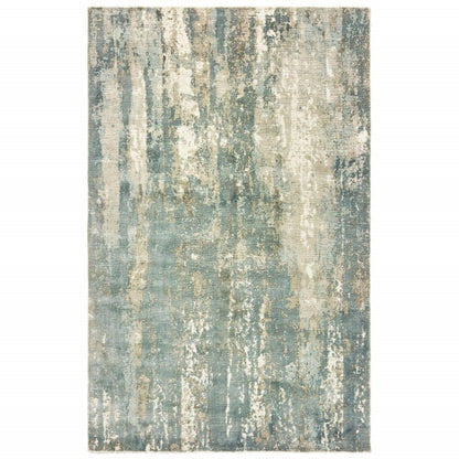 8' X 10' Blue And Gray Abstract Hand Loomed Distressed Area Rug